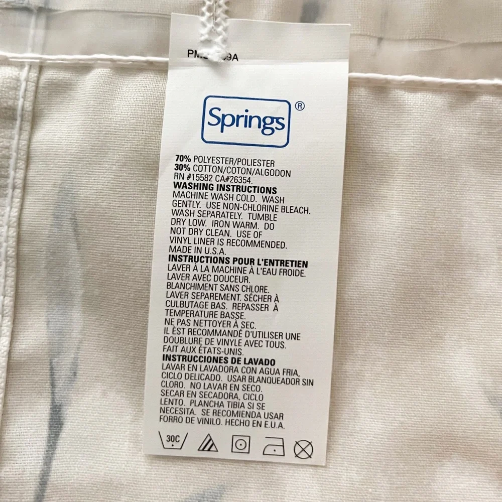 Springs Shower Curtain - Beige - Blue/Gray & White Leaves - 70” Long by 69” Wide